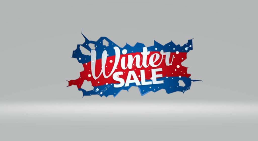 Winter sale graphic with red and blue design.